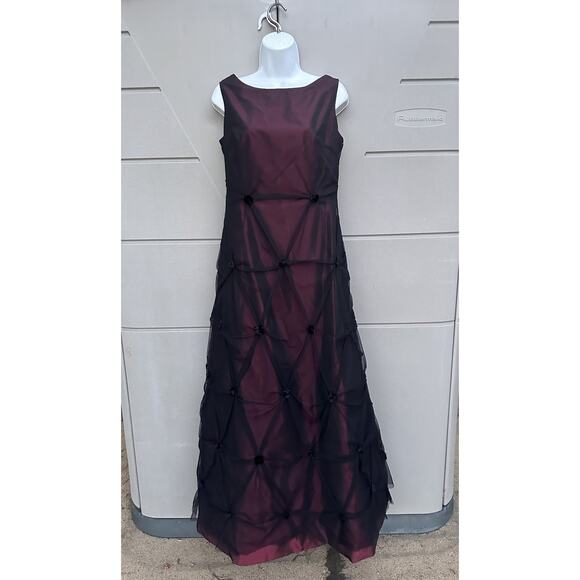 VTG Rickie Freeman Evening Gown Dress Sz 8 Black mesh Red Vamp Whimsigoth elegan - Picture 1 of 12